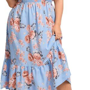 Women Plus Size Off Shoulder Maxi Dress Ruffle Flowy Casual Summer Boho